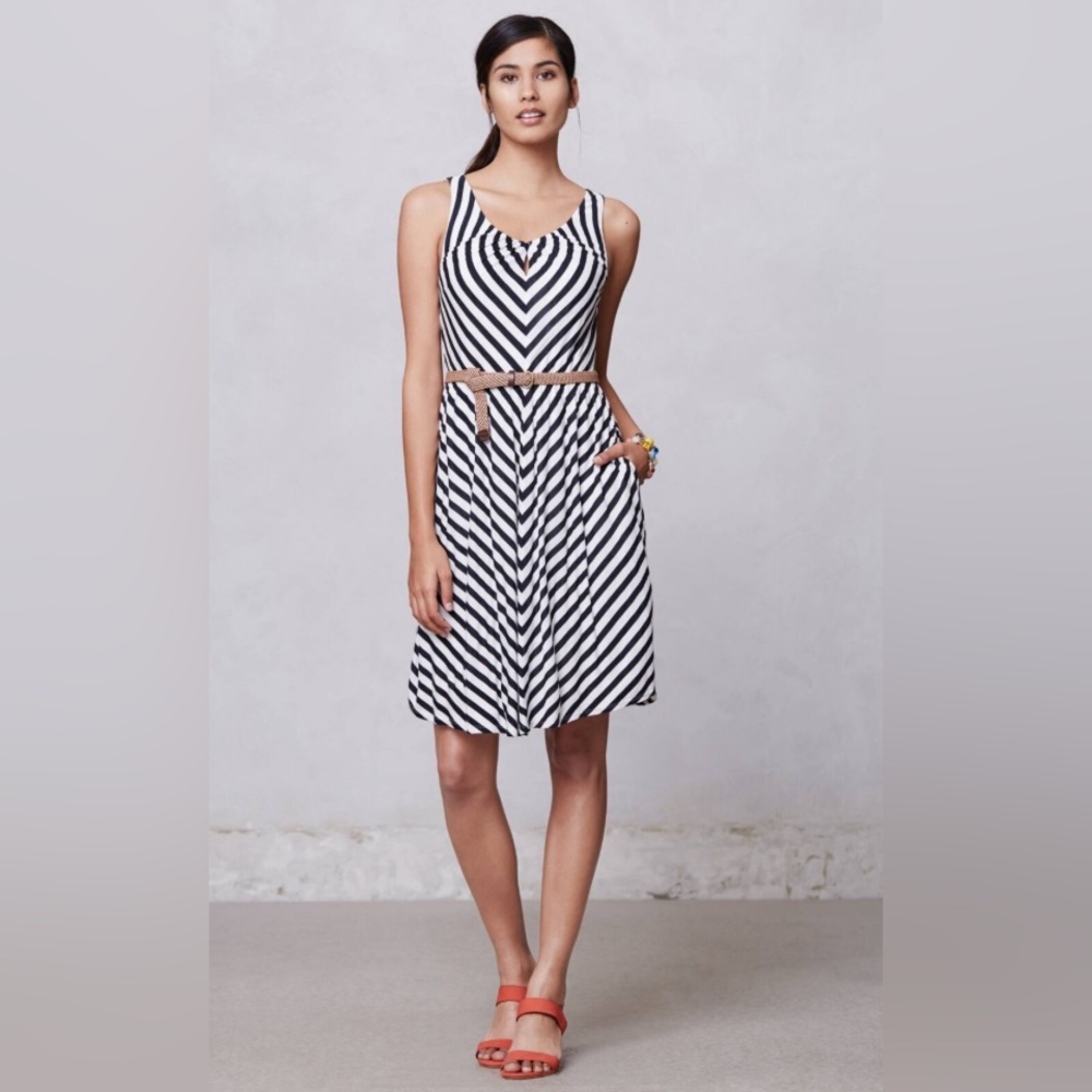 Anthropologie Navy and White Striped Dress, Size: XS